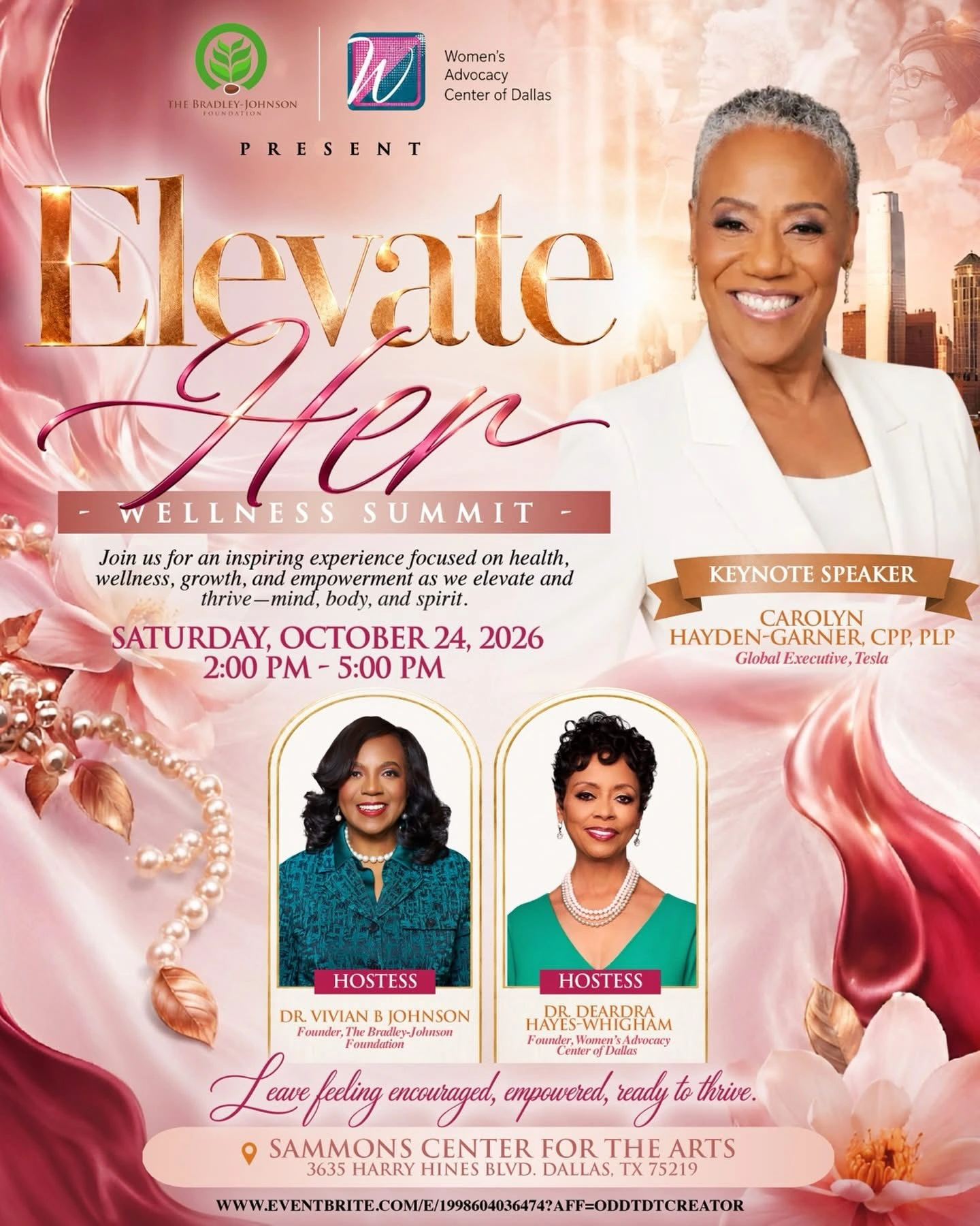 Elevate Her Wellness Summit flyer featuring Carolyn Hayden-Garner