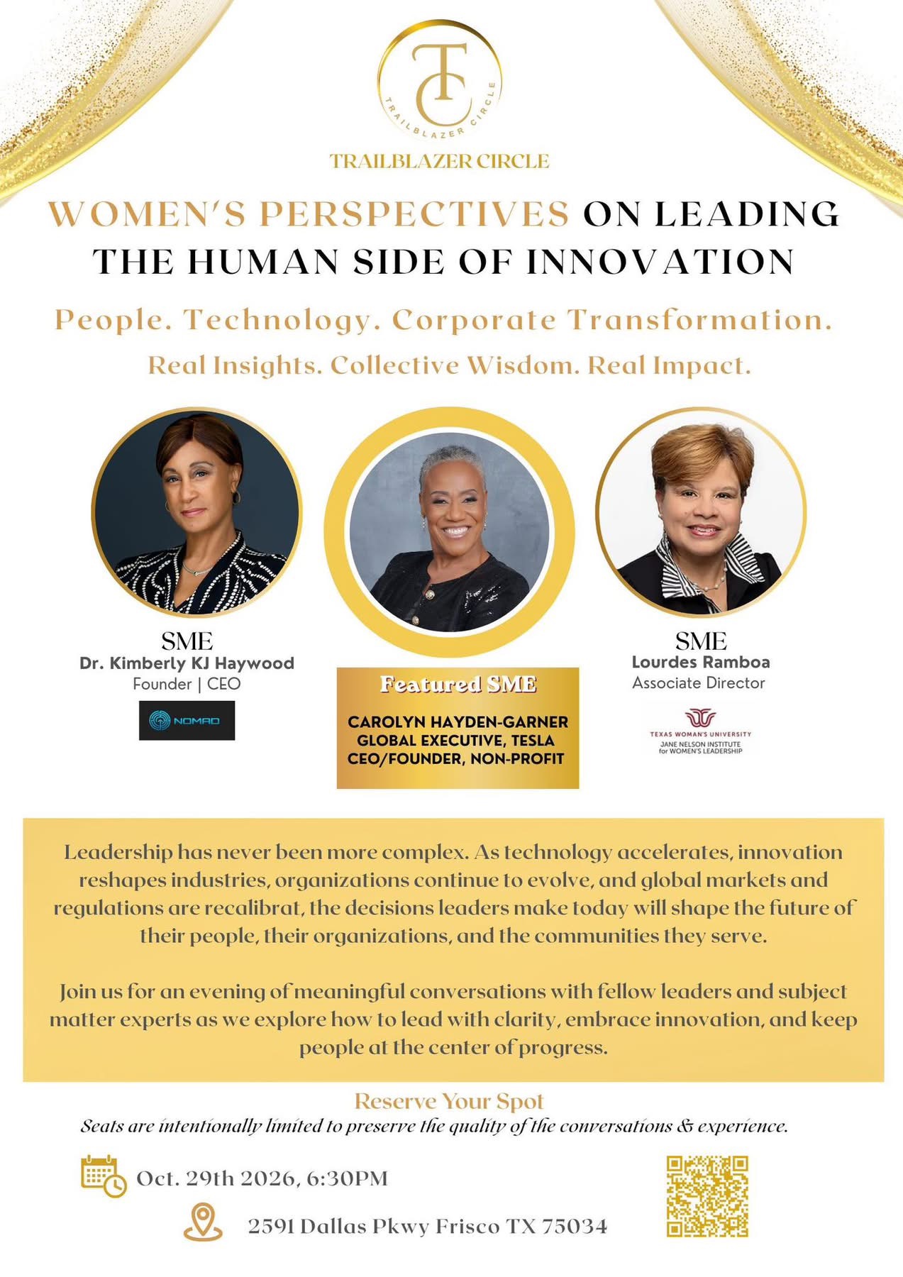 Trailblazer Circle event flyer featuring Carolyn Hayden-Garner as Featured Subject Matter Expert